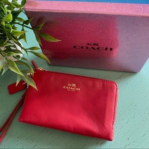 NWT Coach Red Leather Corner Zip Wristlet Wallet